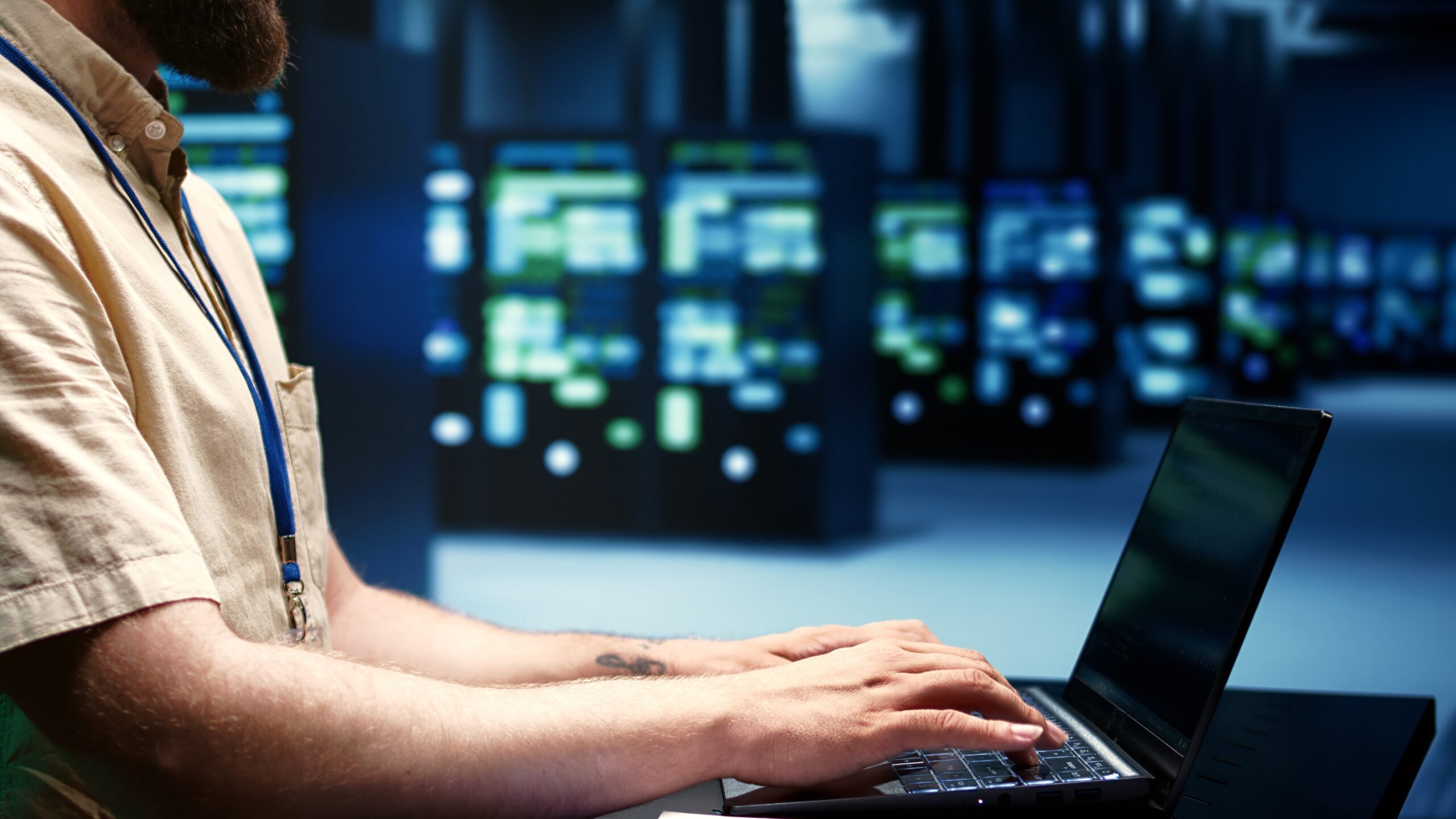Supervisor doing server diagnostic test Watching over the servers
